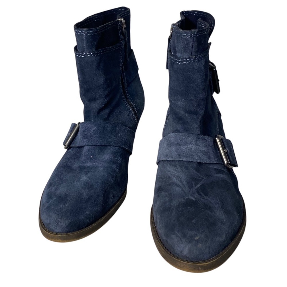 Blue Suede Booties Nine West Vintage Collection with buckles Sz 12
